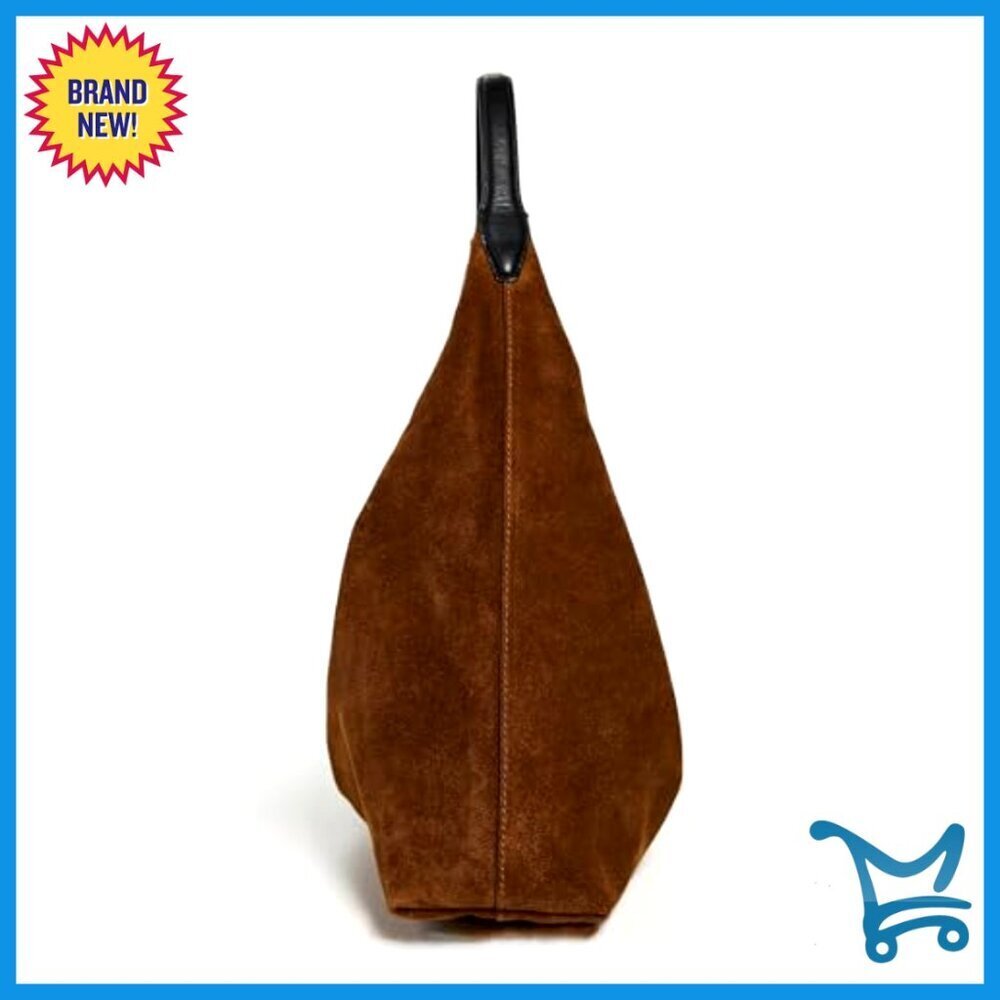 Suede Slouchy Shoulder Bag with Leather Handle, 18in Length - Picture 4 of 5